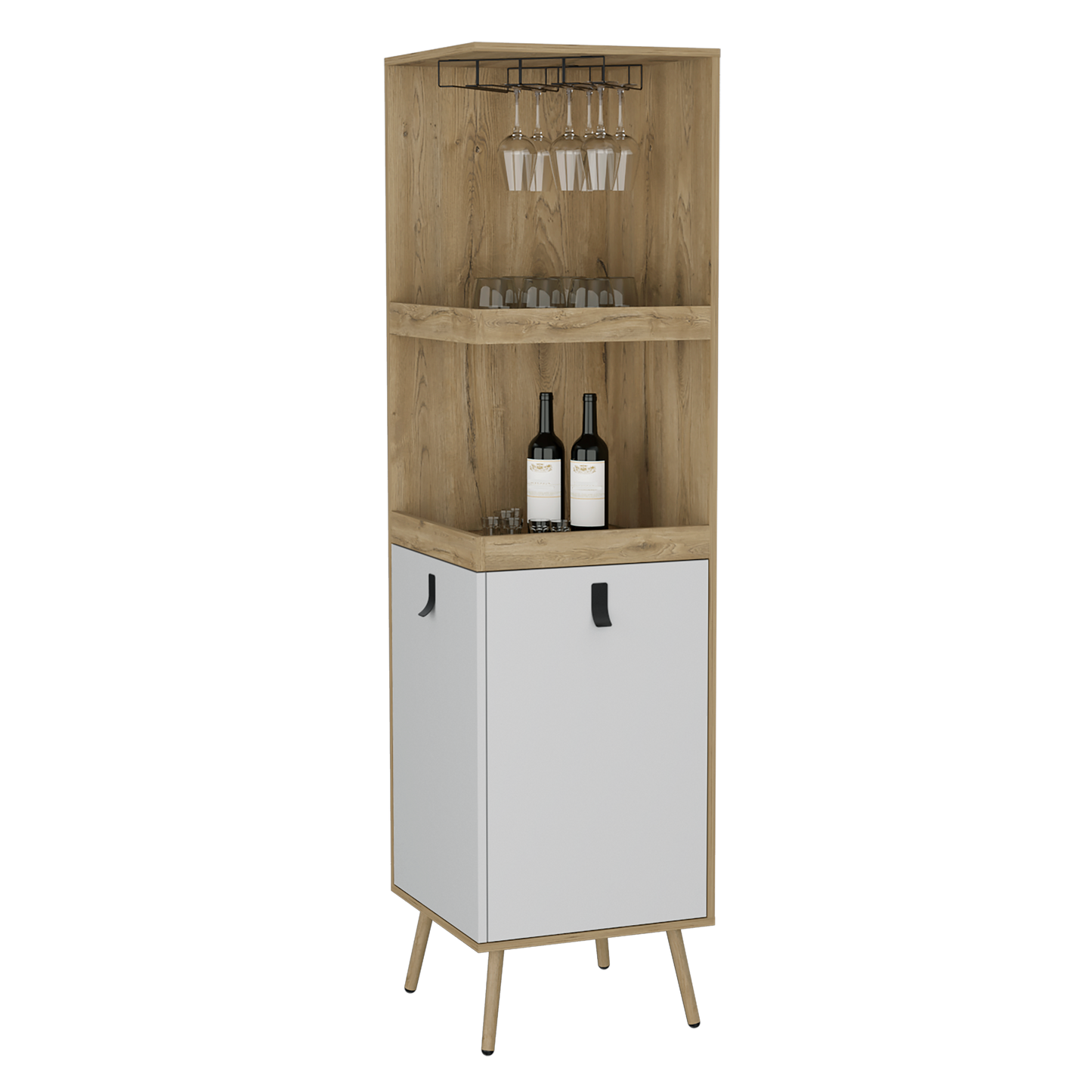 Bar Esquinero Seis Botelleros Y Dos Puertas Fm 012C Café Claro Y Blanco