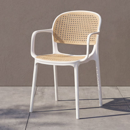 Silla con Brazos Nest, Color Blanco y Beige, con Espaldar y Asiento en Rejilla