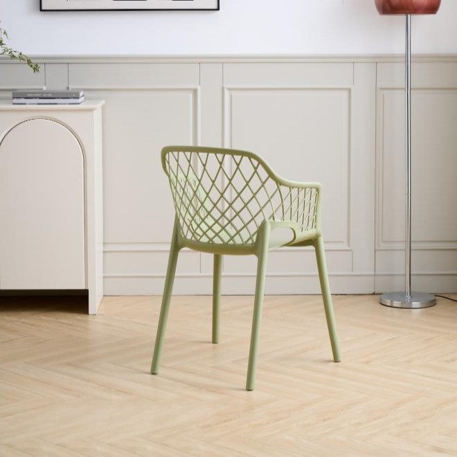 Silla con Brazos Casablanca, Verde Olivo, con espaldar en diamantes y estilo moderno