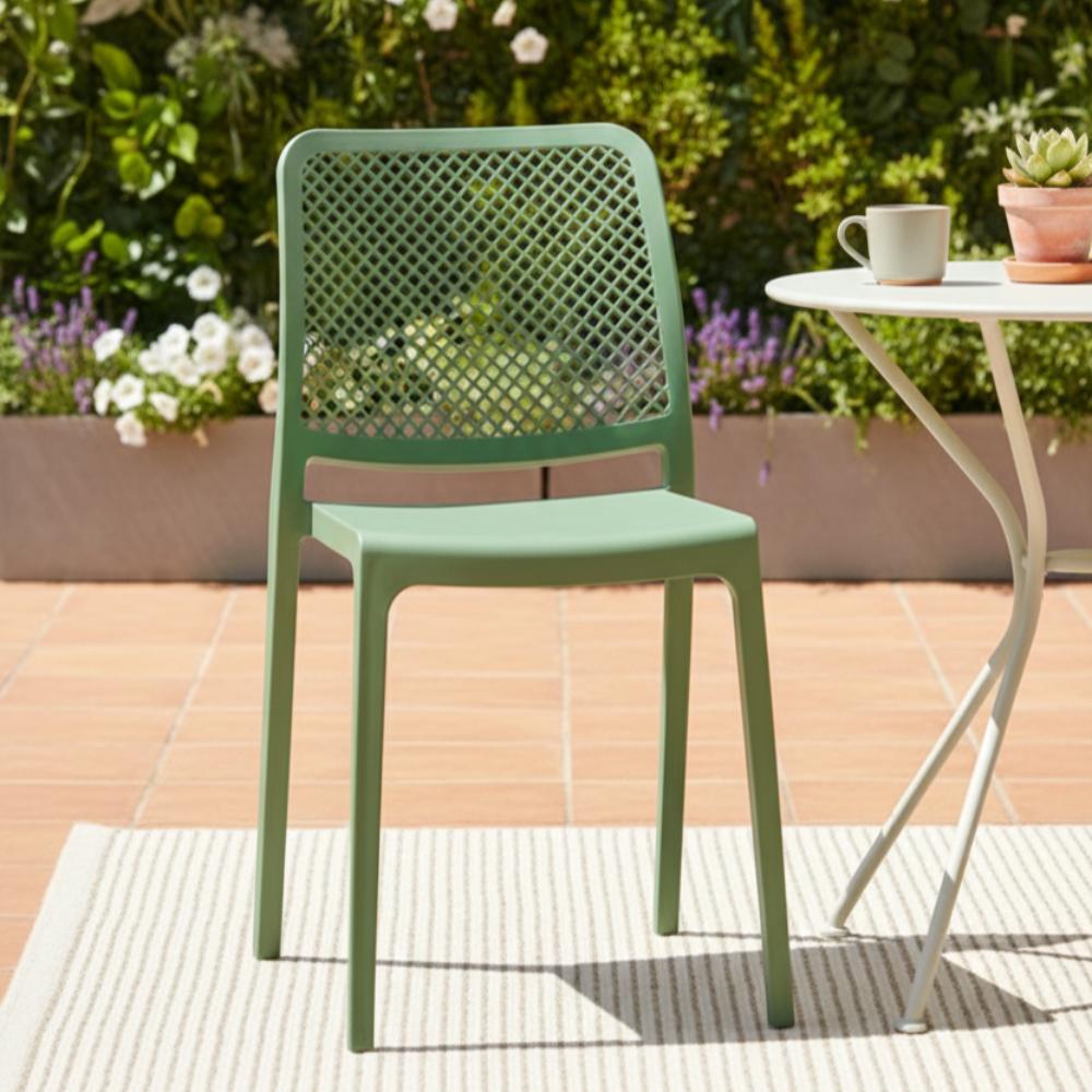 Silla Manhattan, Verde Olivo, con Espaldar en Rejilla y Diseño Minimalista