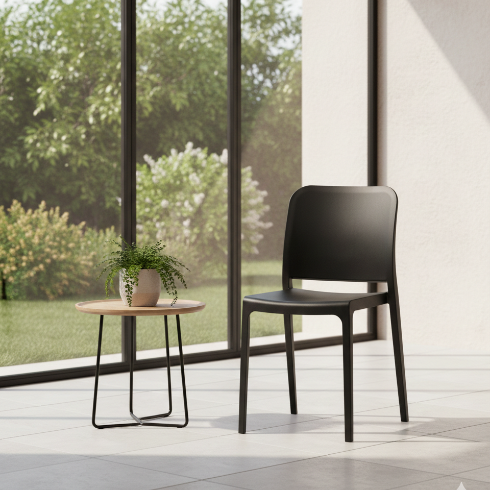 Silla Triveca, Negro, con Espaldar Cerrado y Diseño Minimalista