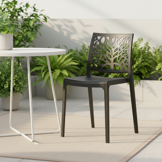 Silla Harlem, Negro, con Espaldar en Forma de Árbol y Diseño Minimalista