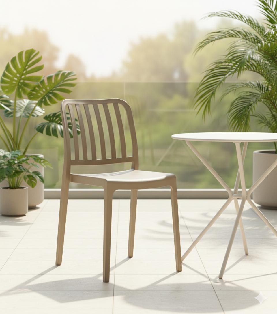 Silla Brooklyn, Taupe, con Espaldar en Rayas y Diseño Minimalista