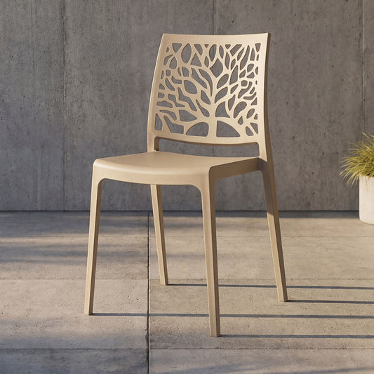Silla Harlem, Taupe, con Espaldar en Forma de Árbol y Diseño Minimalista