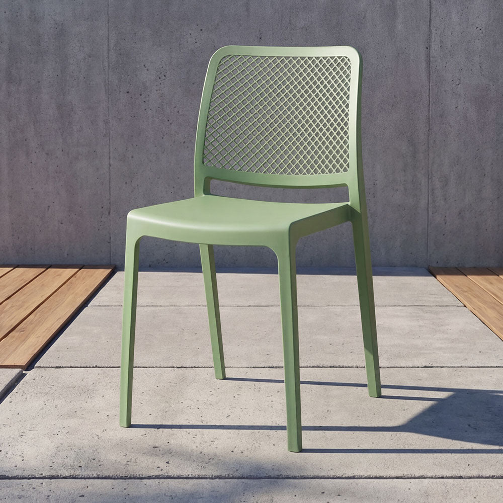 Silla Manhattan, Verde Olivo, con Espaldar en Rejilla y Diseño Minimalista