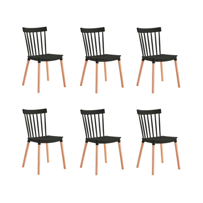 Kit de Seis Sillas Jeicob, Negro y Café claro, cómodo asiento y patas en madera