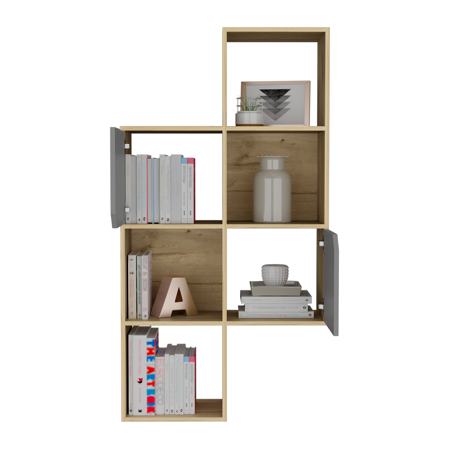 Biblioteca De Muro Con Dos Puertas, FM Furniture 039C, Café Claro