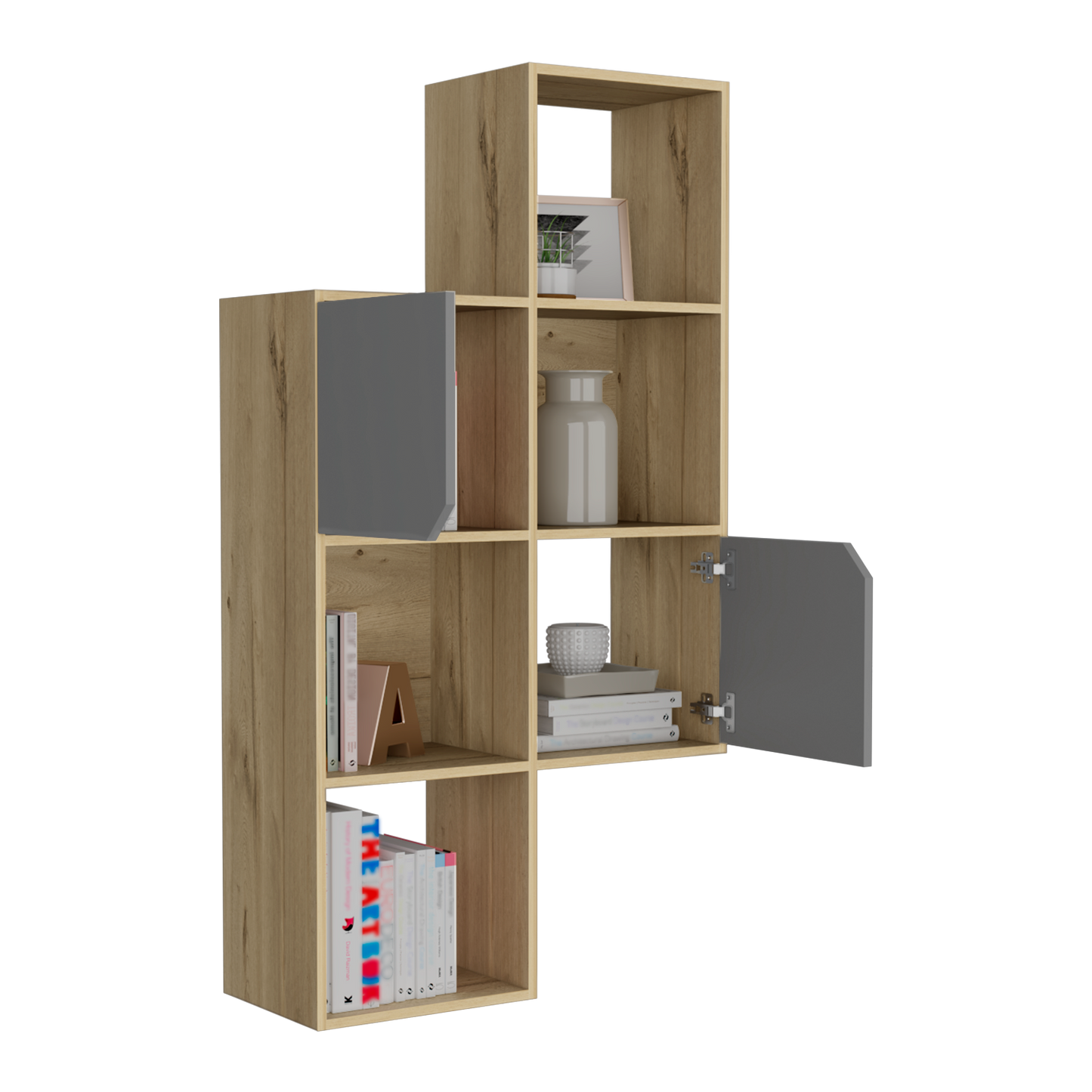 Biblioteca De Muro Con Dos Puertas, FM Furniture 039C, Café Claro