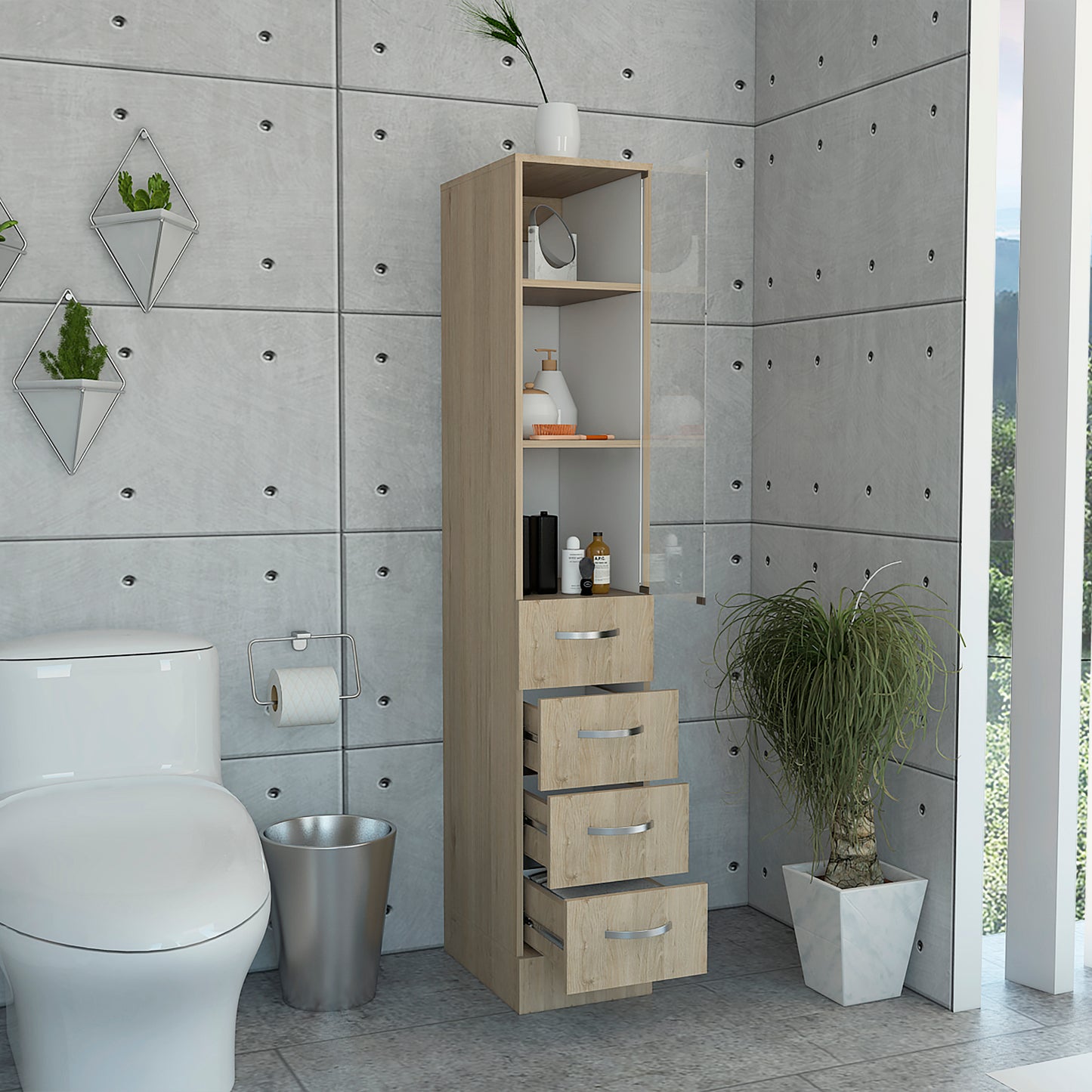 Torre De Baño Con Cuatro Cajones, FM Furniture 001C, Cafe Claro