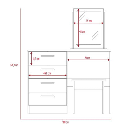 Mueble Tocador Con Espejo Y Cuatro Cajones , FM Furniture 001N, Negro