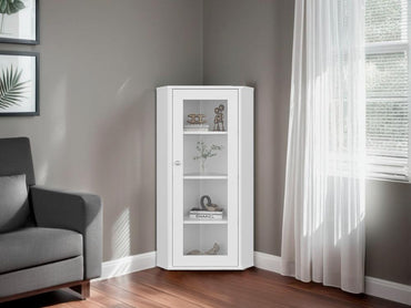 Vitrina Esquinera Genova, Blanco, con una puerta y cuatro entrepaños