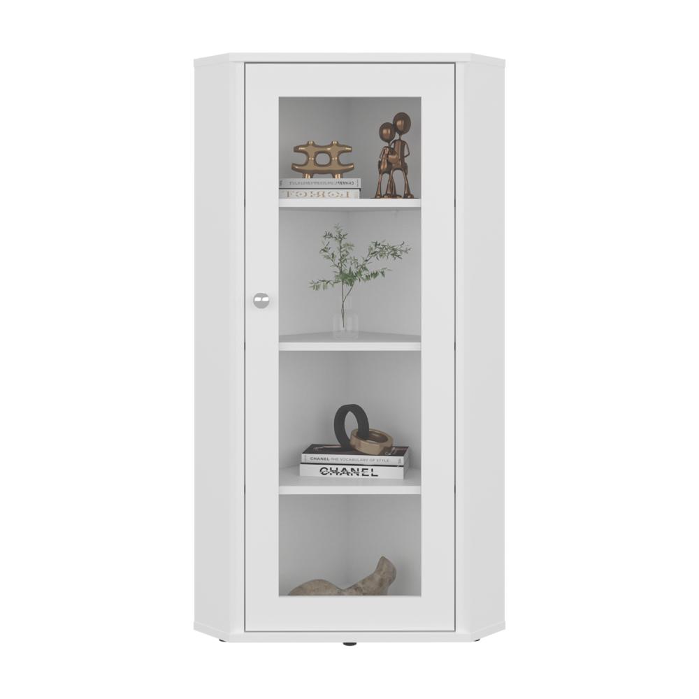 Vitrina Esquinera Genova, Blanco, con una puerta y cuatro entrepaños