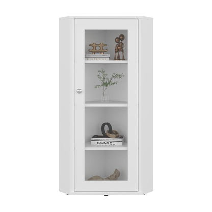 Vitrina Esquinera Genova, Blanco, con una puerta y cuatro entrepaños