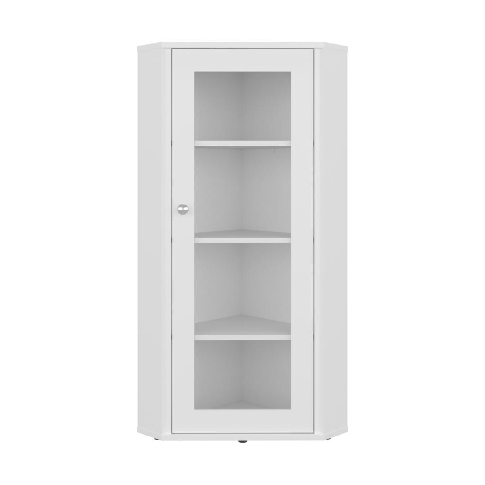 Vitrina Esquinera Genova, Blanco, con una puerta y cuatro entrepaños