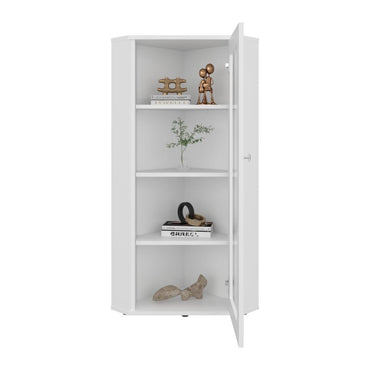 Vitrina Esquinera Genova, Blanco, con una puerta y cuatro entrepaños