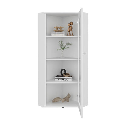 Vitrina Esquinera Genova, Blanco, con una puerta y cuatro entrepaños