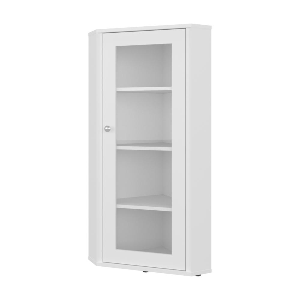 Vitrina Esquinera Genova, Blanco, con una puerta y cuatro entrepaños