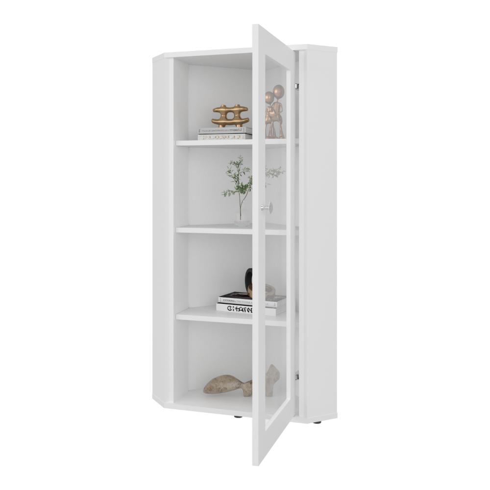 Vitrina Esquinera Genova, Blanco, con una puerta y cuatro entrepaños