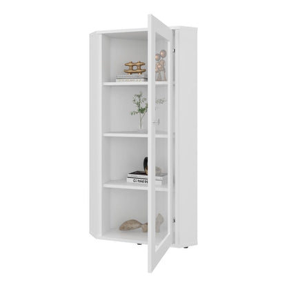 Vitrina Esquinera Genova, Blanco, con una puerta y cuatro entrepaños