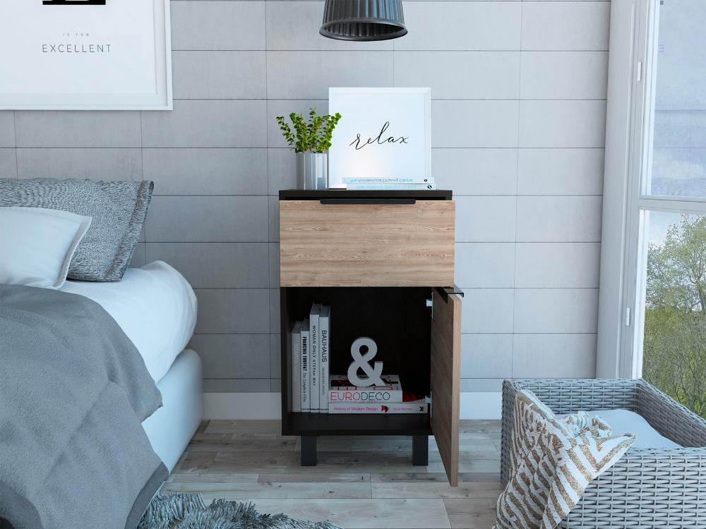 Velador Un Cajón Una Puerta, FM Furniture 002N, Negro