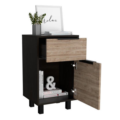 Velador Un Cajón Una Puerta, FM Furniture 002N, Negro