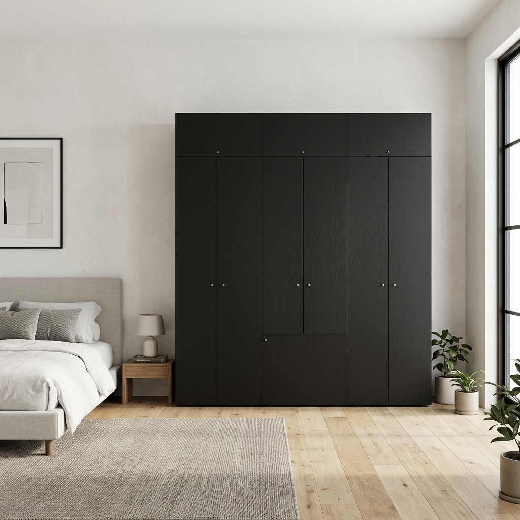 Combo Closet H-200 Diez Puertas, Almacenamiento, Optimizacion, Zapatero, Colgado, Color Negro
