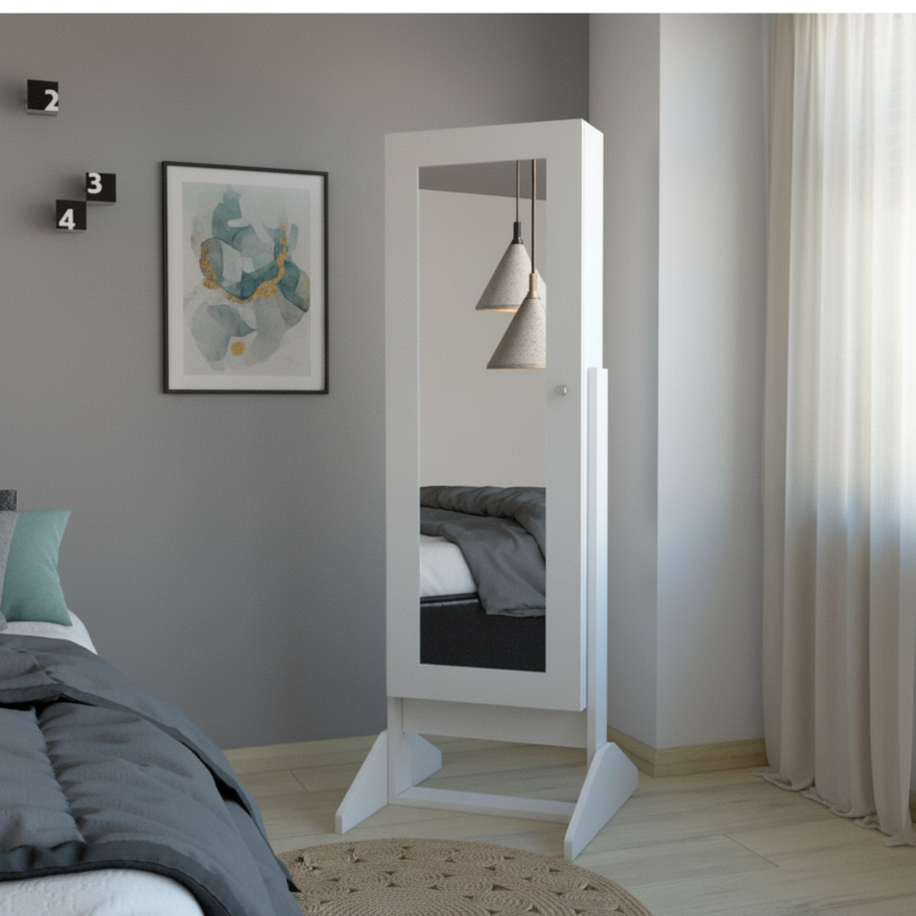 Joyero Prisma Pausini, Blanco, con Múltiples Percheros y Entrepaños