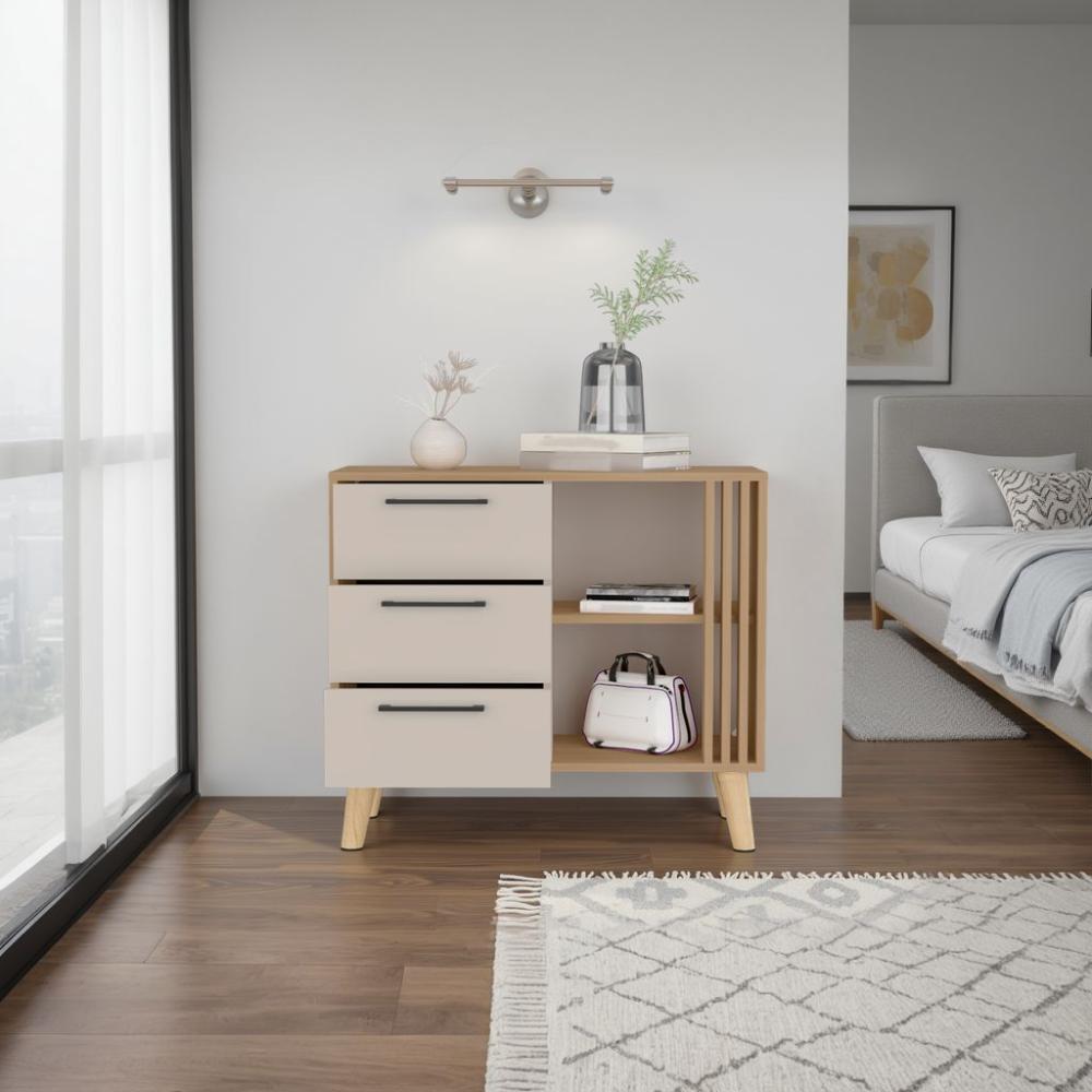 Comoda Tres Cajones Vance Eco, Fresno Europeo Y Capri