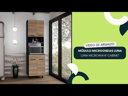 Módulo Microondas Prada 2, Café Claro y Blanco, con Rodachinas y Variedad de Entrepaños Fld