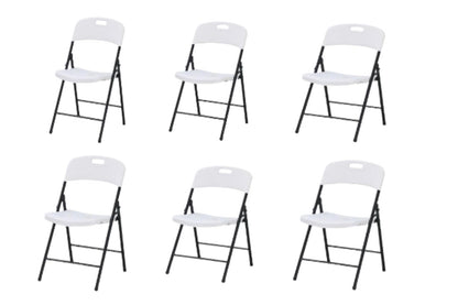 Set de Seis Sillas Plegables Dano, Blanco, espaldar y asiento en material plastico y patas metálicas