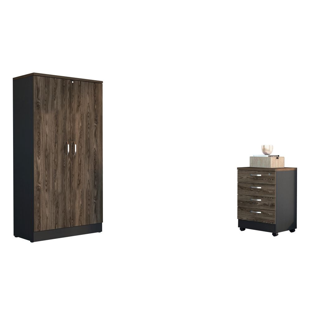 Archivador 4C + Biblioteca 2P Home Office Color Negro Soft y Coñac Para Oficina