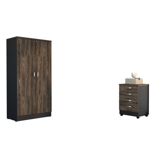 Archivador 4C + Biblioteca 2P Home Office Color Negro Soft y Coñac Para Oficina