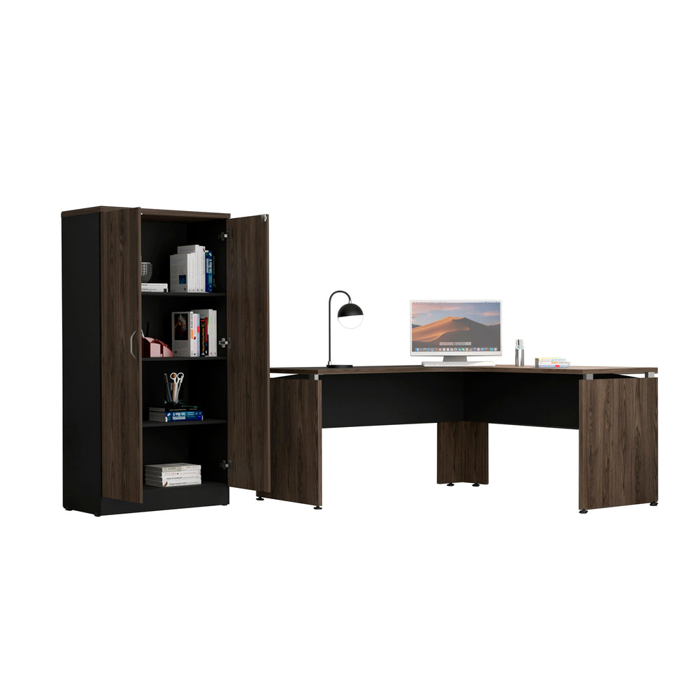 Escritorio 160 + Biblioteca 2P Home Office Color Negro Soft y Coñac Para Oficina