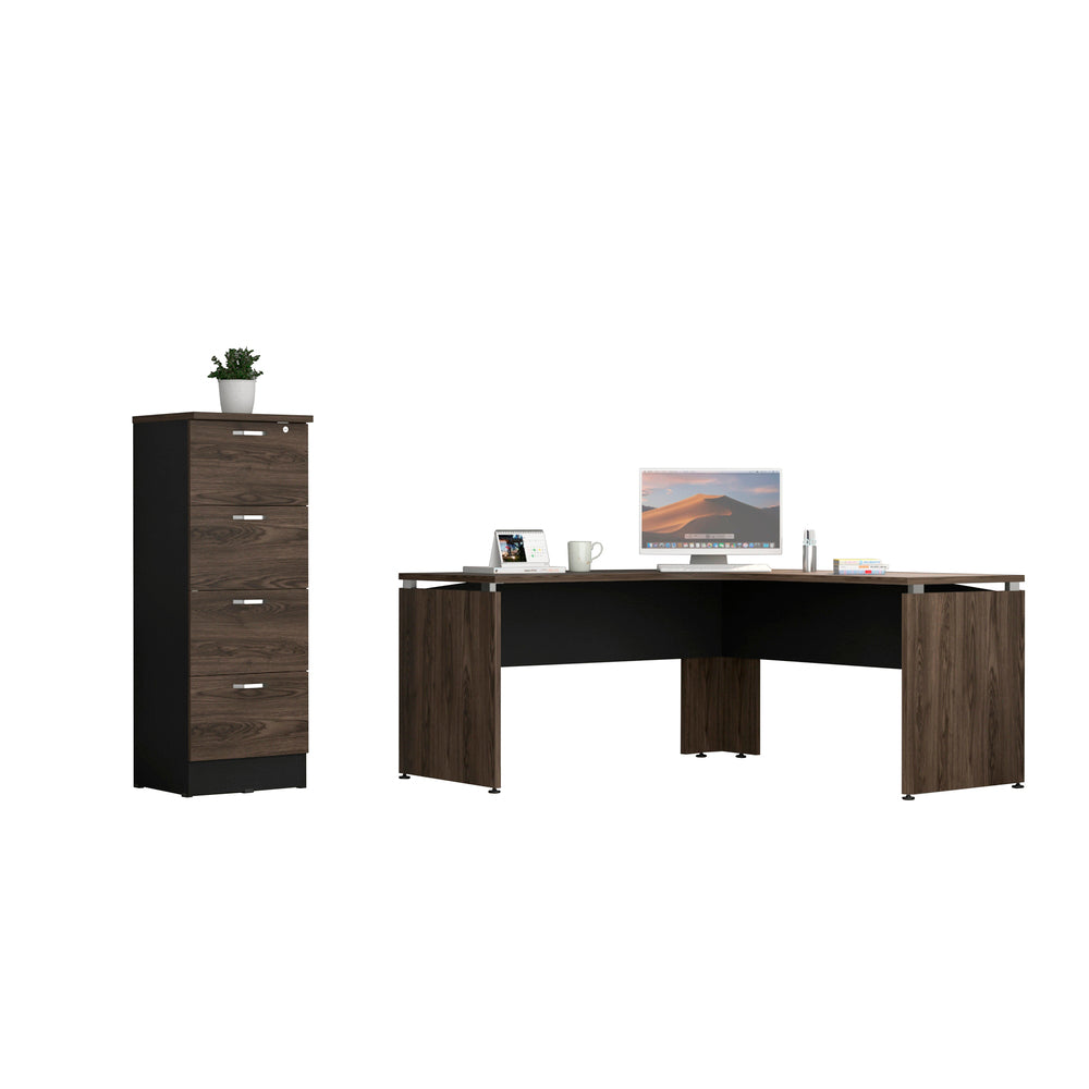 Escritorio 160 + Archivador 4C Alto Home Office Color Negro Soft y Coñac Para Oficina