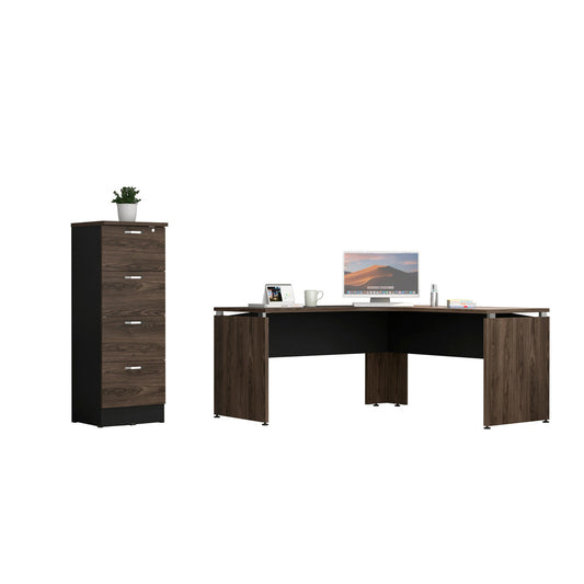 Escritorio 160 + Archivador 4C Alto Home Office Color Negro Soft y Coñac Para Oficina