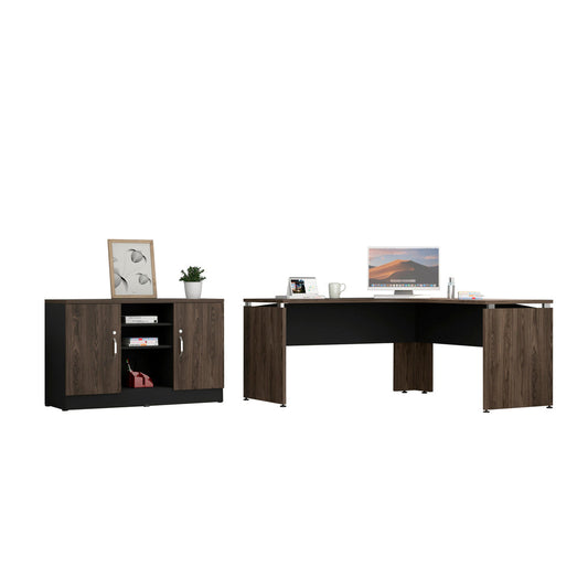 Escritorio 160 + Gabinete 2P Home Office Color Negro Soft y Coñac Para Oficina