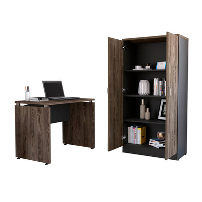 Mesa Escritorio M-100 + Biblioteca 2P Home Office Color Negro Soft y Coñac Para Oficina