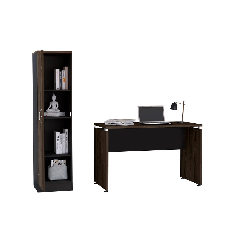 Mesa Escritorio M-120 + Biblioteca 1P Home Office Color Negro Soft y Coñac Para Oficina