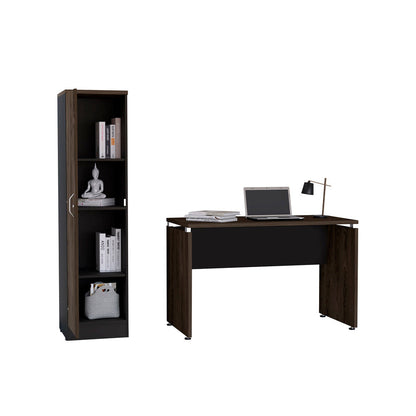 Mesa Escritorio M-120 + Biblioteca 1P Home Office Color Negro Soft y Coñac Para Oficina