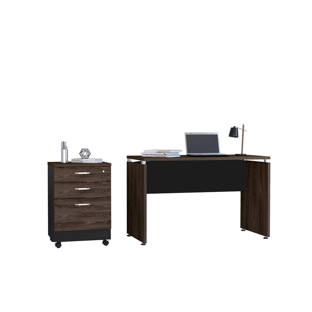 Mesa Escritorio M-120 + Archivador 3C Home Office Color Negro Soft y Coñac Para Oficina