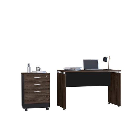Mesa Escritorio M-120 + Archivador 3C Home Office Color Negro Soft y Coñac Para Oficina