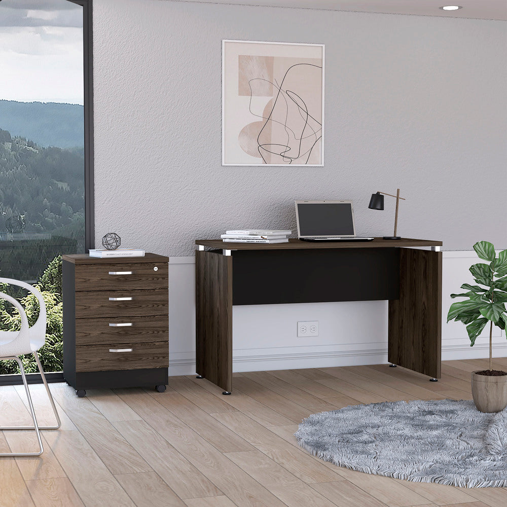 Mesa Escritorio M-120 + Archivador 4C Home Office Color Negro Soft y Coñac Para Oficina