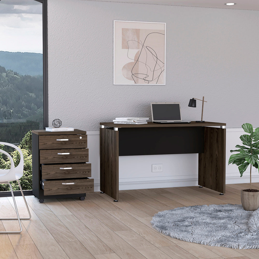 Mesa Escritorio M-120 + Archivador 4C Home Office Color Negro Soft y Coñac Para Oficina