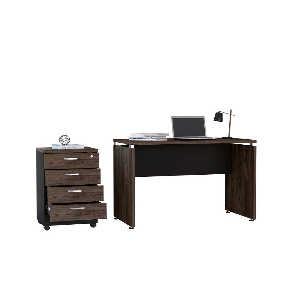 Mesa Escritorio M-120 + Archivador 4C Home Office Color Negro Soft y Coñac Para Oficina