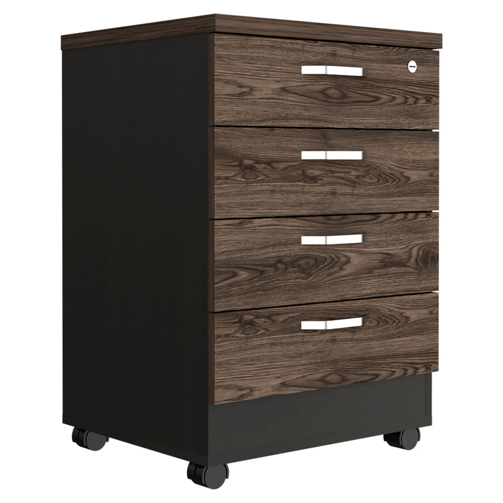 Mesa Escritorio M-120 + Archivador 4C Home Office Color Negro Soft y Coñac Para Oficina