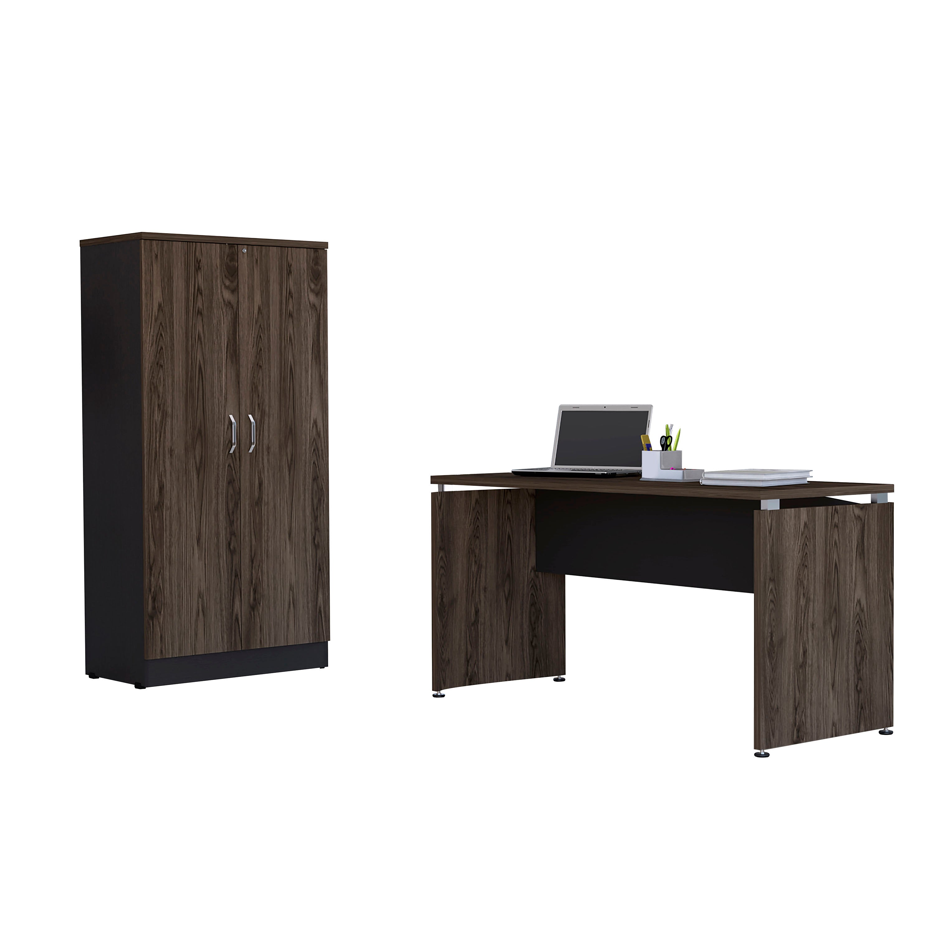 Mesa Escritorio M-150 + Biblioteca 2P Home Office Color Negro Soft y Coñac Para Oficina