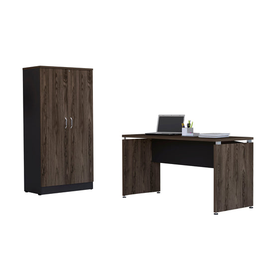 Mesa Escritorio M-150 + Biblioteca 2P Home Office Color Negro Soft y Coñac Para Oficina