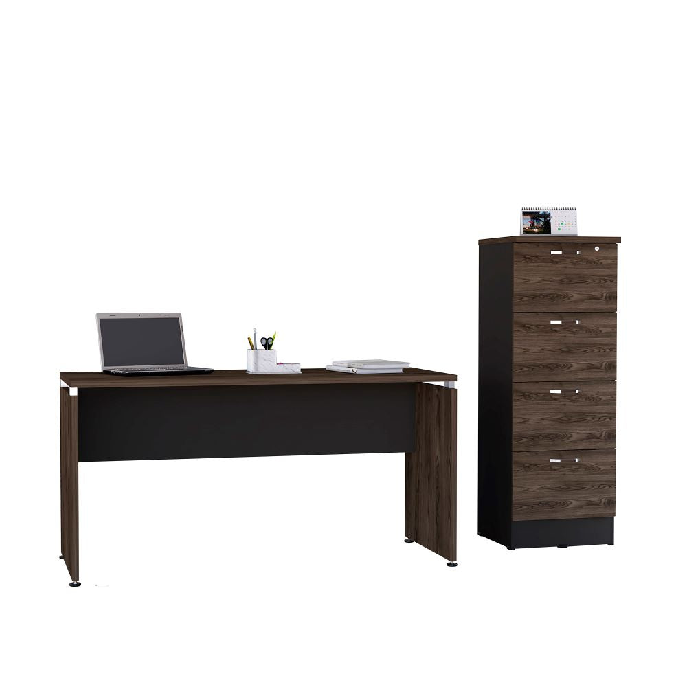Mesa Escritorio M-150 + Archivador 4C Alto Home Office Color Negro Soft y Coñac Para Oficina