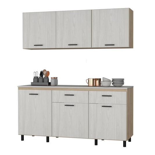 Combo Kitchen Gante, Rovere y Niebla, incluye módulo inferior y módulo superior