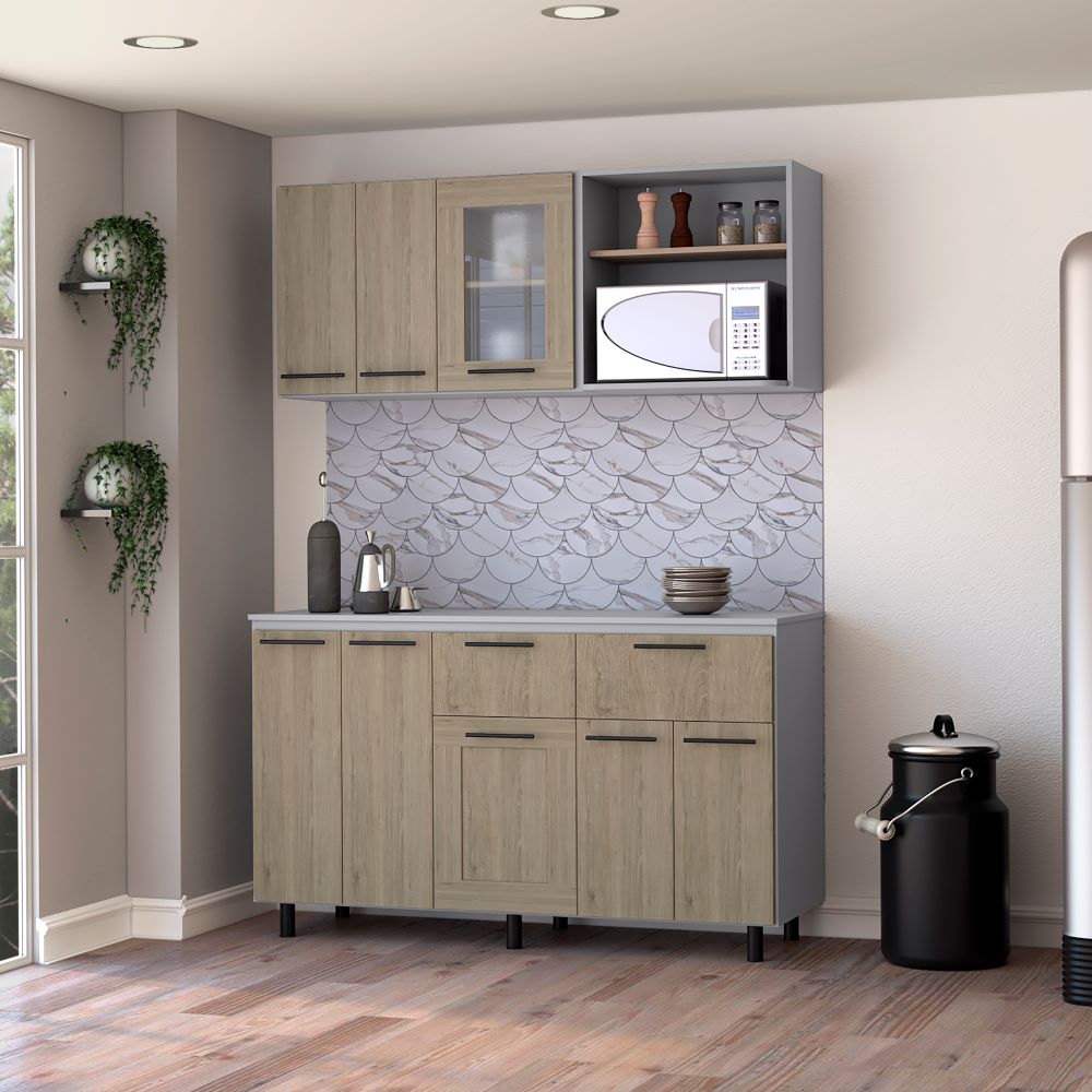 Combo Kitchen Hasselt, Rovere y Niebla, incluye módulo inferior y módulo superior 150